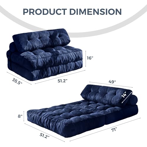 MAXYOYO Folding Sofa Bed, Convertible Sleeper Chair with Pillow Foldable Mattress with Back Support