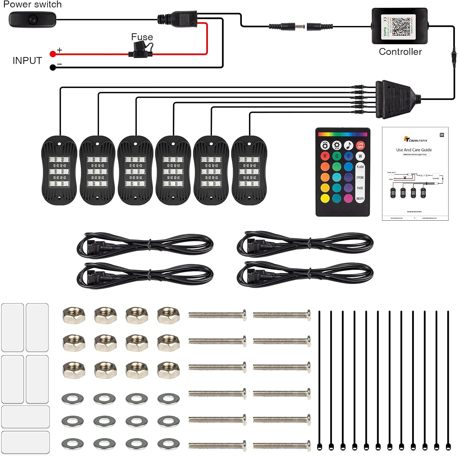 RGB Led Rock Lights for Trucks Exterior, Neon Lights Underglow Kit for Cars 6 Pods，App/1-Button Switch/Rf Remote Control