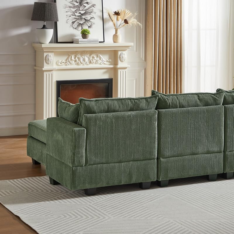 U Shaped Modular Sectional Sofa Couch, Corner Sofa with 4pcs Waist Pillows, Chaise Lounge, Terrycloth Fabric Sofa