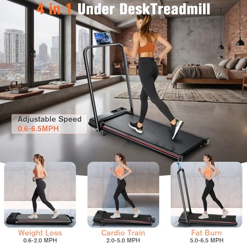 7.8MPH Incline Treadmill for Home, Walking Pad with Handle Bar, Under Desk Compact Treadmill with 350 Lbs Capacity, LED Display & APP, Remote Control
