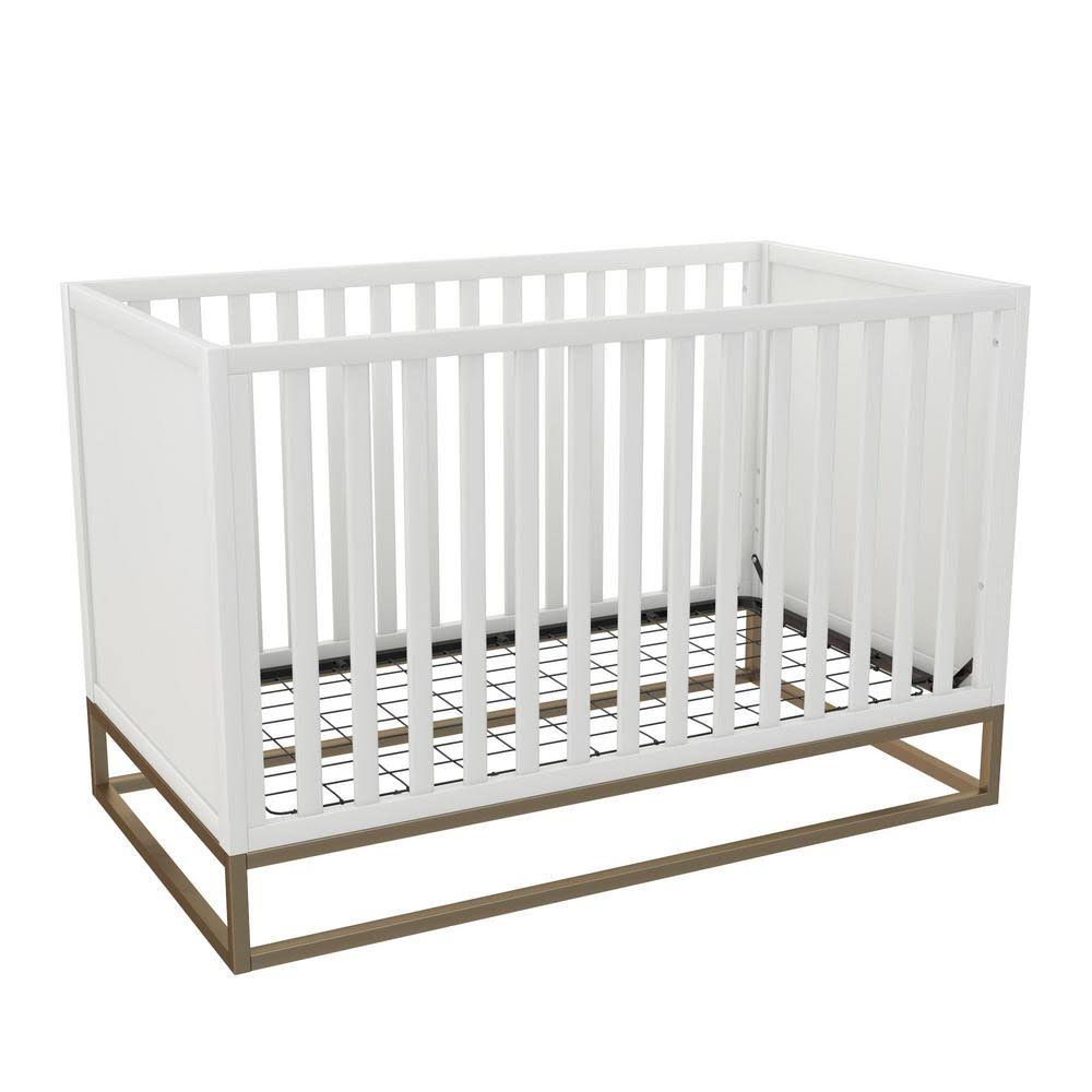 Little Seeds Haven 3 in 1 Convertible Wood Crib with Base in White and Gold - DA8028579LS