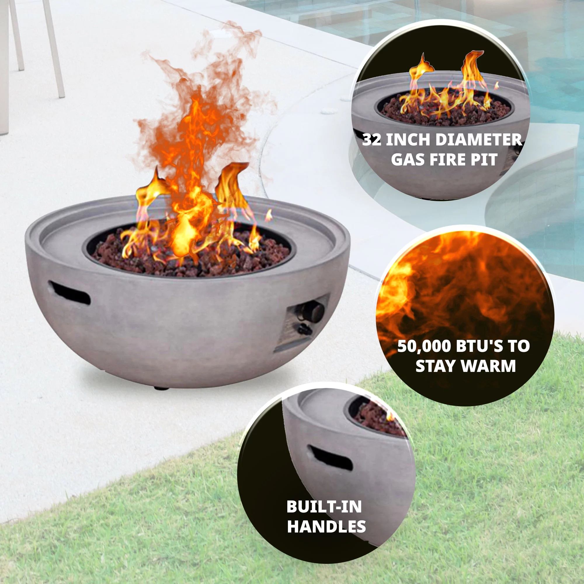 Four Seasons Courtyard 50,000 BTU Round Outdoor Concrete Gas Fire Pit