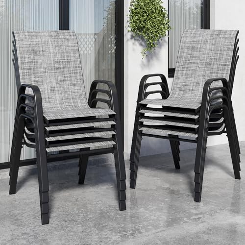 Patio Chairs Set of 6, Stackable Outdoor Dining Chairs for All Weather Textilene Fabric & Metal Frame, Outdoor Chairs Set for Backyard Deck Garden