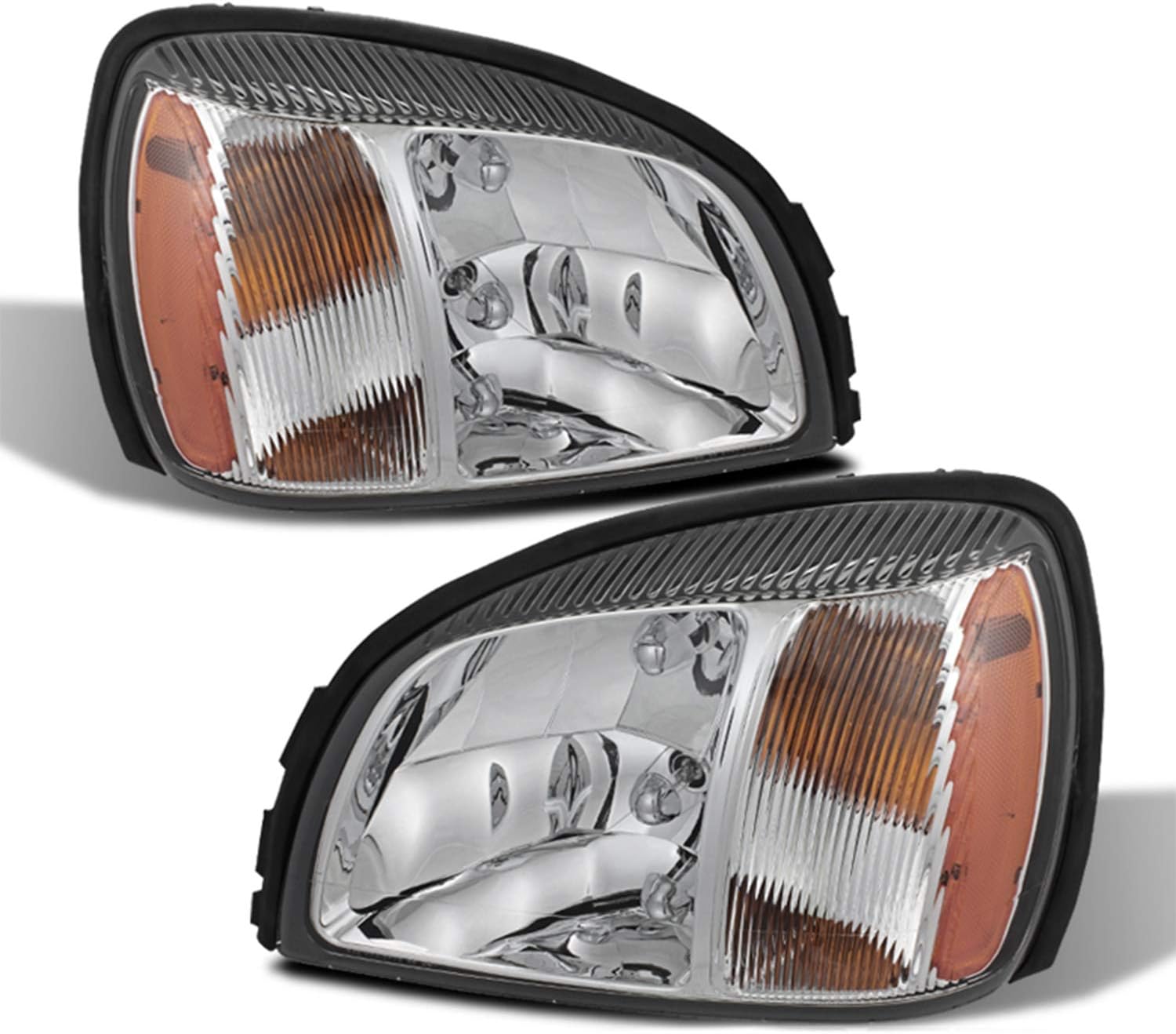 AKKON - Chrome [OE Style] Headlights Fits 2000-2005 Cadillac Deville 4Door Pair Driver + Passenger w/Amber Side Replacement
