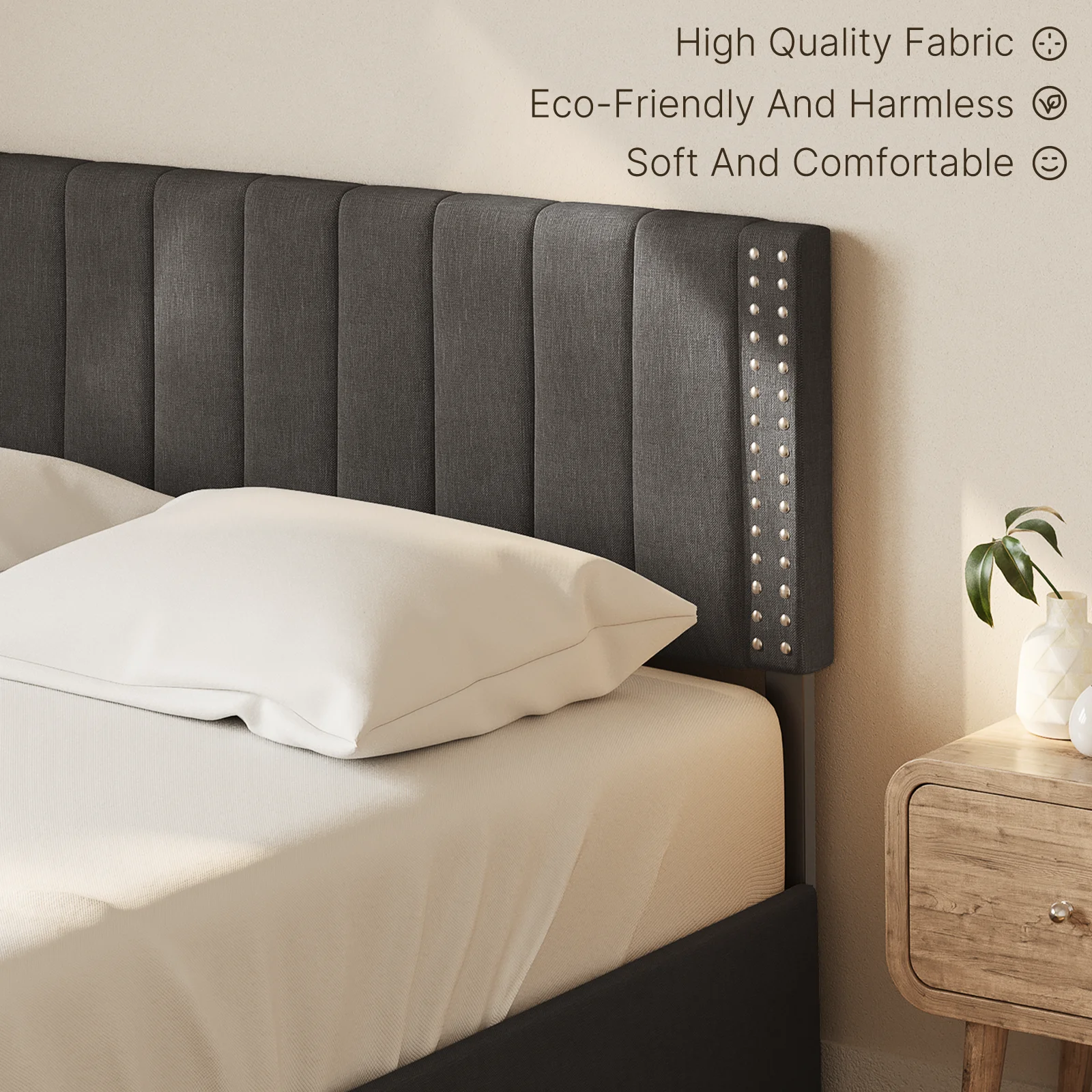 Aiho Bed Frame Full with 4 Storage Drawers for Bedroom, Dark Grey