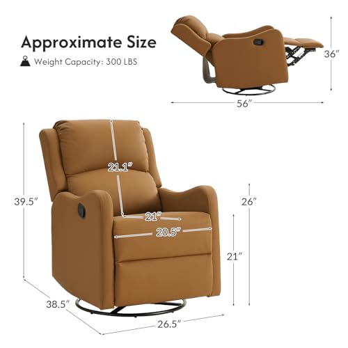 HULALA HOME Swivel Rocker Recliner Chairs Set of 2, Comfy Faux Leather Manual Recliners with Padded Seat Backrest