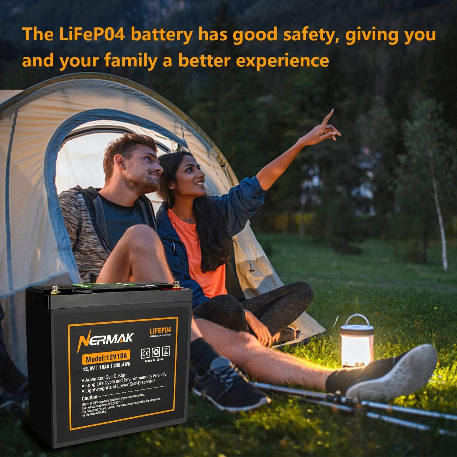 Nermak 2 Pack 12V 12Ah LiFePO4 Deep Cycle Battery, 2000+ Cycles Lithium Iron Phosphate Rechargeable Battery for Solar Power, Lighting, Power Wheels
