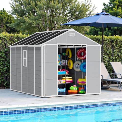 NicBex 6×5 Resin Outdoor Storage Shed with Floor & Window– All-Weather Lockable Small Tool Shed