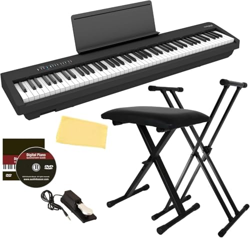 Roland FP-30X 88-Key Digital Piano - Black Bundle with Adjustable Stand, Bench, Sustain Pedal, Online Piano Lessons, Instructional DVD
