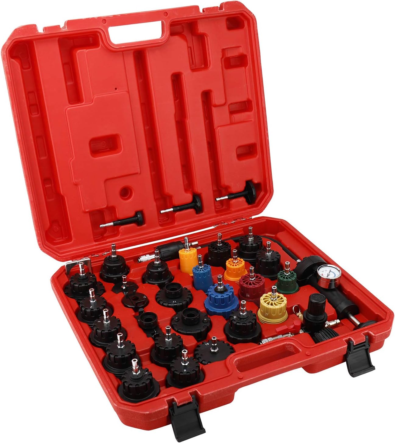 8MILELAKE 33Pcs Radiator and Cap Pressure Tester Kit Vacuum Type Cooling System Kit