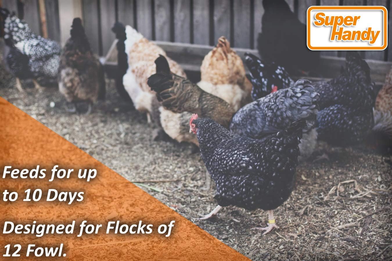 SuperHandy Chicken Feeder Automatic 20lbs (9kg) Capacity Trough Feeds 6-12 Poultry/Fowl Up to 10 Days Keeps Dry with Spill Proof Galvanized Steel