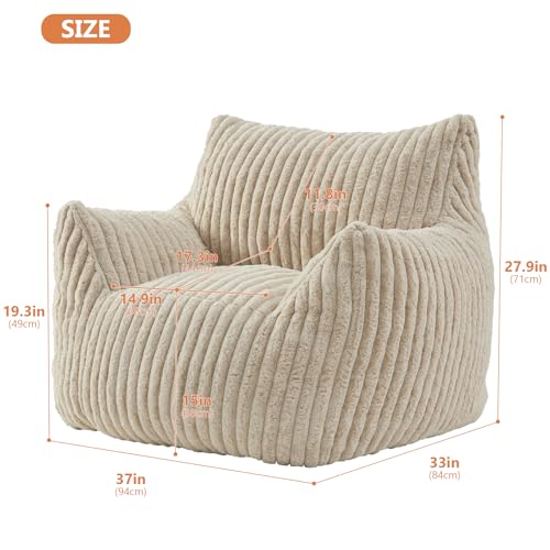 Giant Bean Bag Chairs for Adults with Filling Plush Fluffy Bean Bag Chairs for Teens with Armrests Comfy BeanBag Lazy Couch Sofa Chair for Bedroom