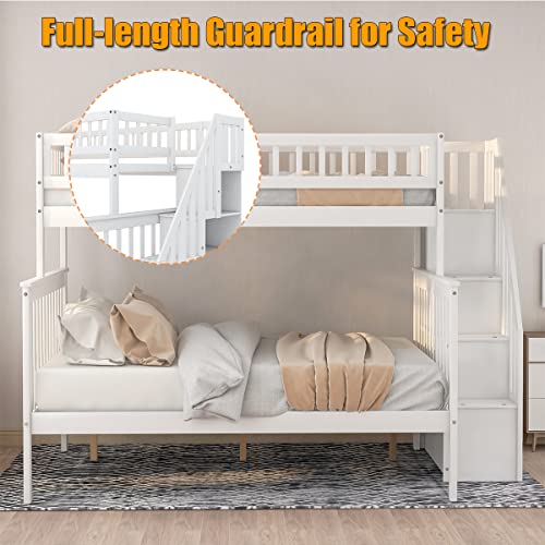 Harper & Bright Designs Bunk Beds Twin Over Full Size, Bunk Bed with Trundle,Storage Shelf and Stairway