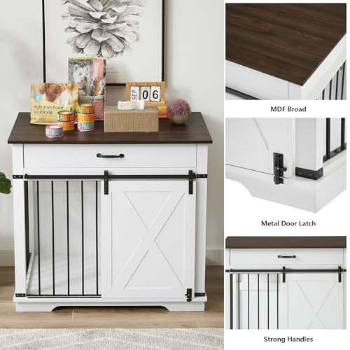 Aoowow Large Double Dog Crate Furniture 72.4" Indoor Dog Kennel with Sliding Barn Door and Divider