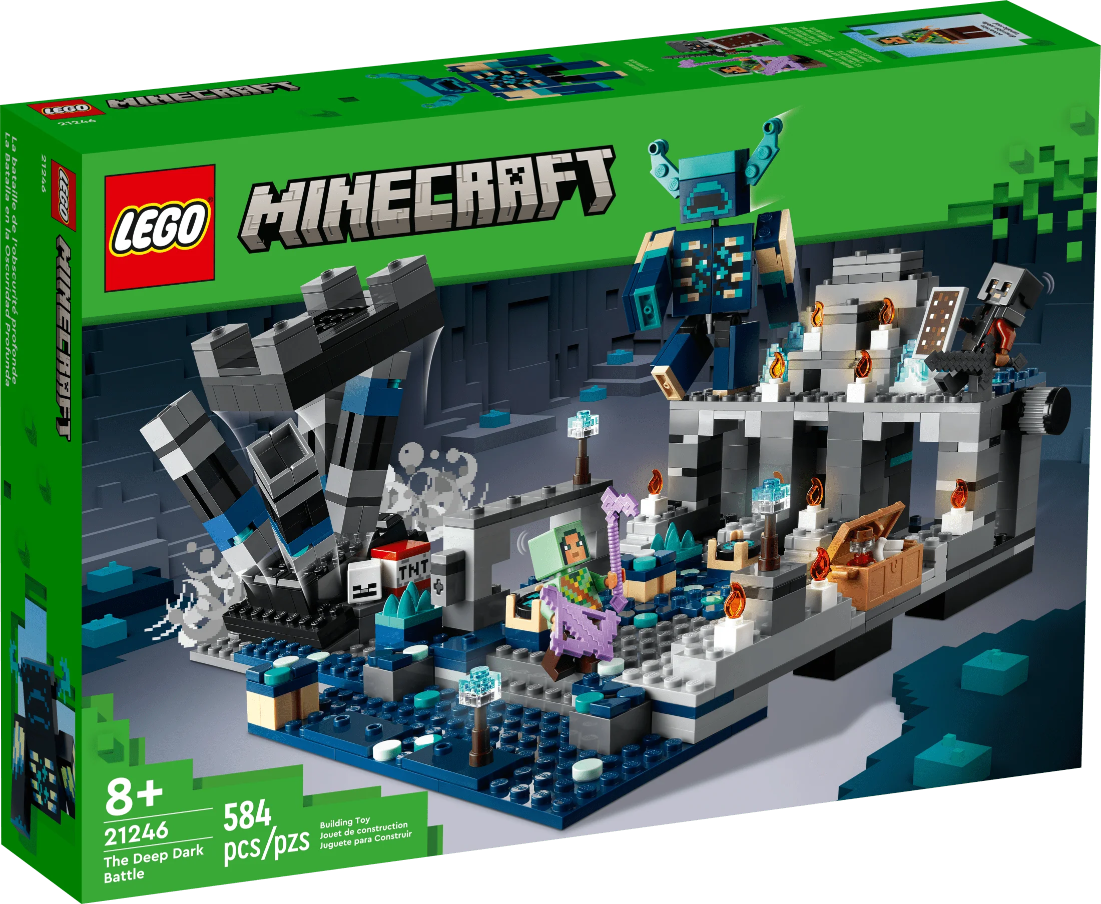 LEGO Minecraft The Deep Dark Battle Set, 21246 Biome Adventure Toy, Ancient City with Warden Figure, Exploding Tower & Treasure Chest