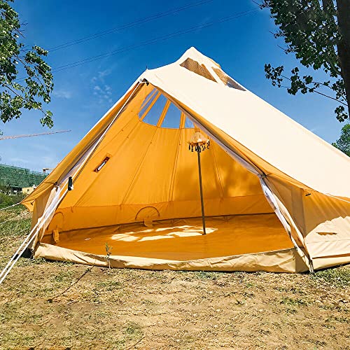 UNISTRENGH 5M Star Gazer Bell Tent 4 Season Waterproof Cotton Canvas Glamping Yurt Tent with Stove Jack Hole and Roof Windows for 6-8 Persons Camping