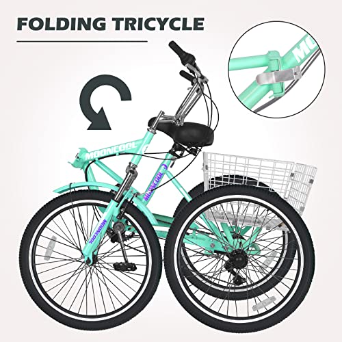 Adult Folding Tricycles Folding Bikes, 7 Speed 20/24/26 Inch 3 Wheel Adult Trikes Cruiser Bike with Large Basket, Foldable Tricycle for Adults, Women