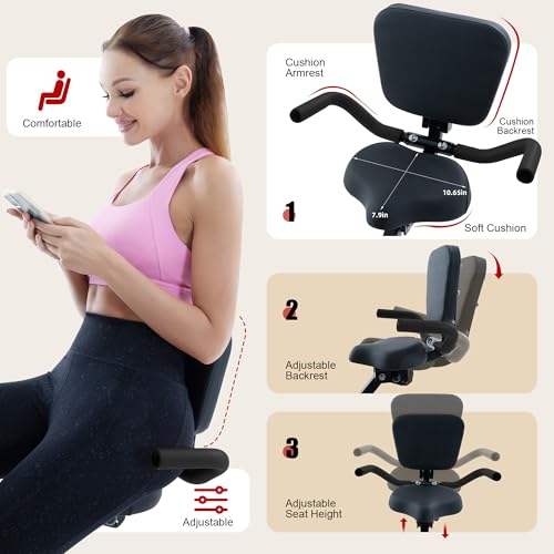 BARWING Stationary Exercise Bike for Home Workout, 5 IN 1 Foldable Indoor Cycling Bike for Seniors, 350LB Capacity, 16-Level Magnetic Resistance