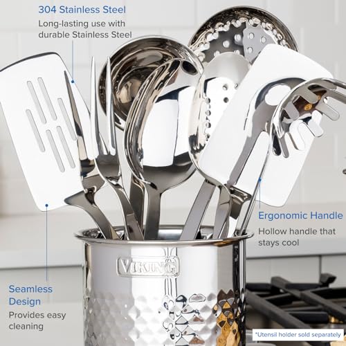 Viking Culinary 304 Stainless Steel Kitchen Utensil Set, Ergonomic Stay-Cool Handles, Dishwasher Safe, Silver, 8 Piece