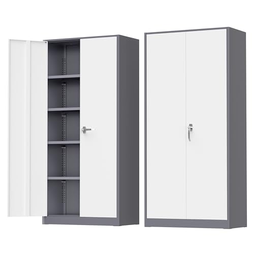 Greenvelly Metal Storage Cabinet, 72" Black Locking Storage Cabinets with Doors and 4 Shelves, Metal Cabinet for Garage Home Office, Classroom