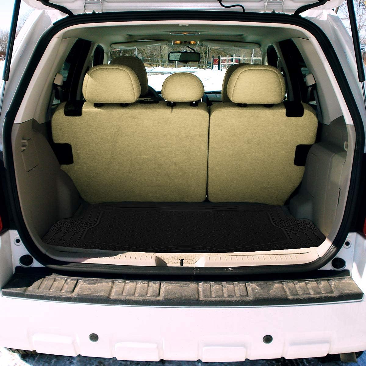 Zone Tech All Weather Rubber Semi Pattern Cargo Liner Trunk Floor Mat – Premium Quality Black Heavy Duty Cargo Trunk Floor Mat Pack of 2