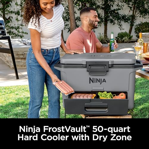 Ninja FB151GY FrostVault 50qt Hard Cooler with Dry Zone, Integrated Fridge-Temp Dry Storage Drawer, Premium Heavy-Duty Insulated Cooler