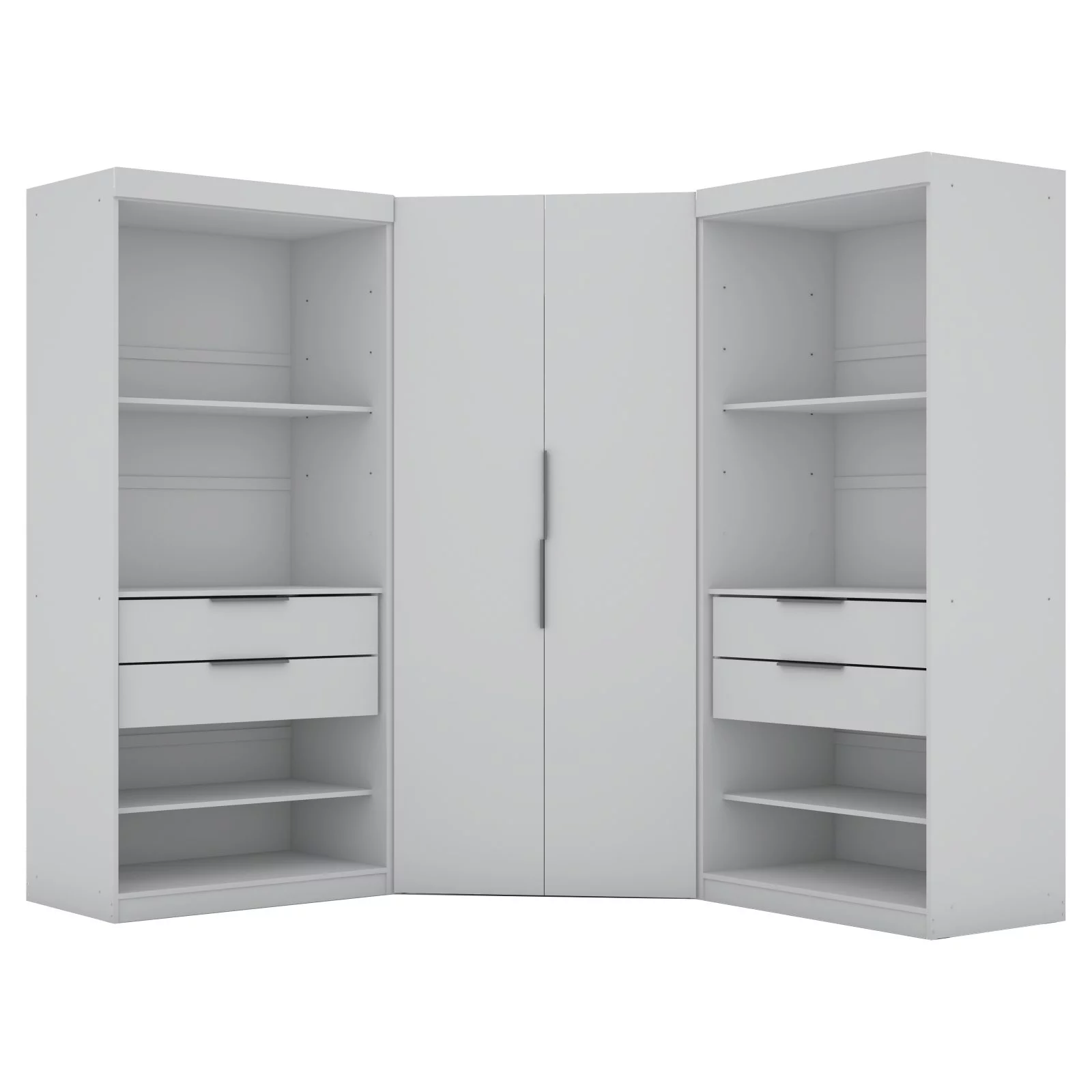 Manhattan Comfort Mulberry 2.0 Semi Open 3 Sectional Modern Wardrobe Corner Closet with 4 Drawers - Set of 3 in White