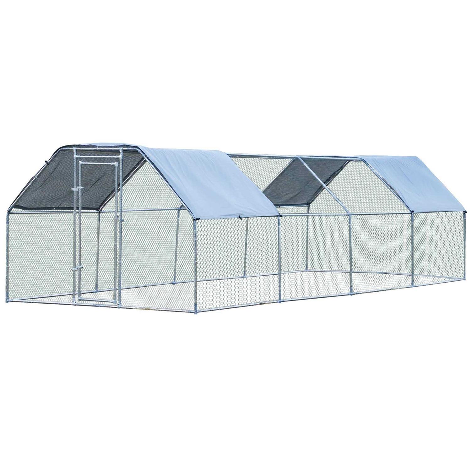 PawHut Galvanized Metal Chicken Coop Cage with Cover Walk-In Pen Run - Pet Supplies online store