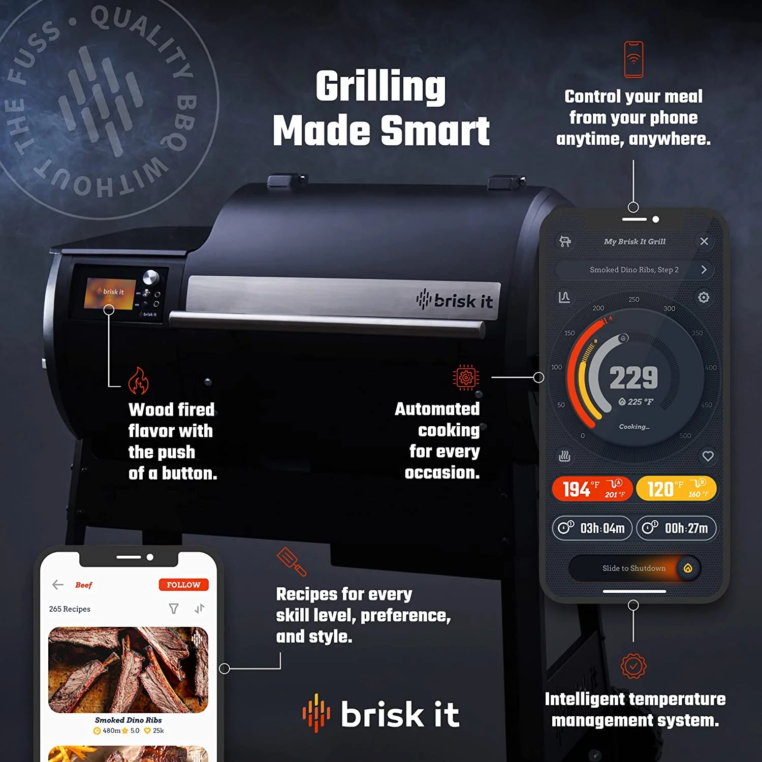 Brisk It BGO580 Origin-580 Wood Pellet Smoker Grill, Matte Black