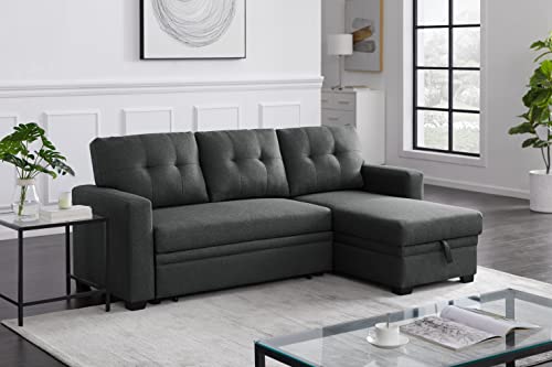 Devion Furniture Regis 4-in-1 Convertible L Shaped Couch with Pull Out Bed and Storage, Sectional Sleeper Sofa with Reversible Chaise for Living Room