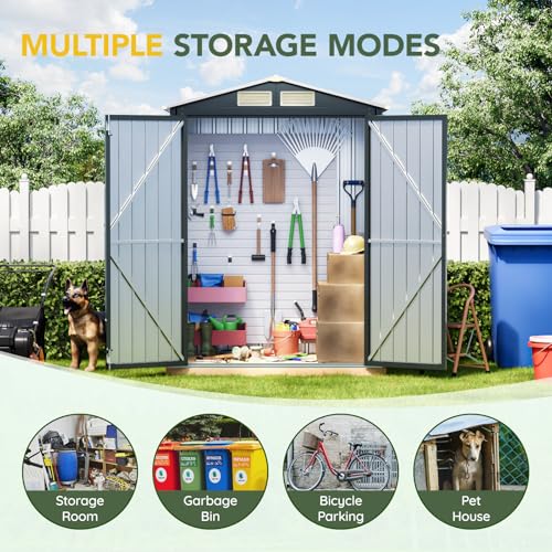 6x4FT Outdoor Steel Storage Shed with Clear Window, Lockable Doors, Weather-Resistant Metal Tool Shed for Garden, Backyard, Patio, and Utility Storage