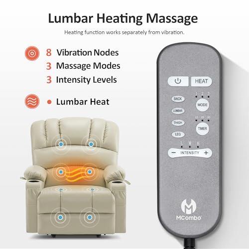 MCombo Oversized Power Lift Recliner Chair for Elderly, Lift Chair with Heat and Massage, Lift Recliner for Big and Tall, Cup Holders