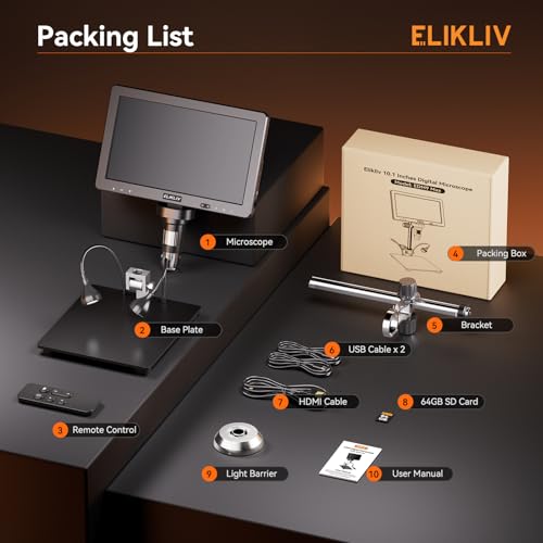Elikliv EDM9 Max Digital Microscope: 20MP 10.1" 1500X HD IPS HDMI Coin Microscope Magnifier for Error Coins with Screen & Light