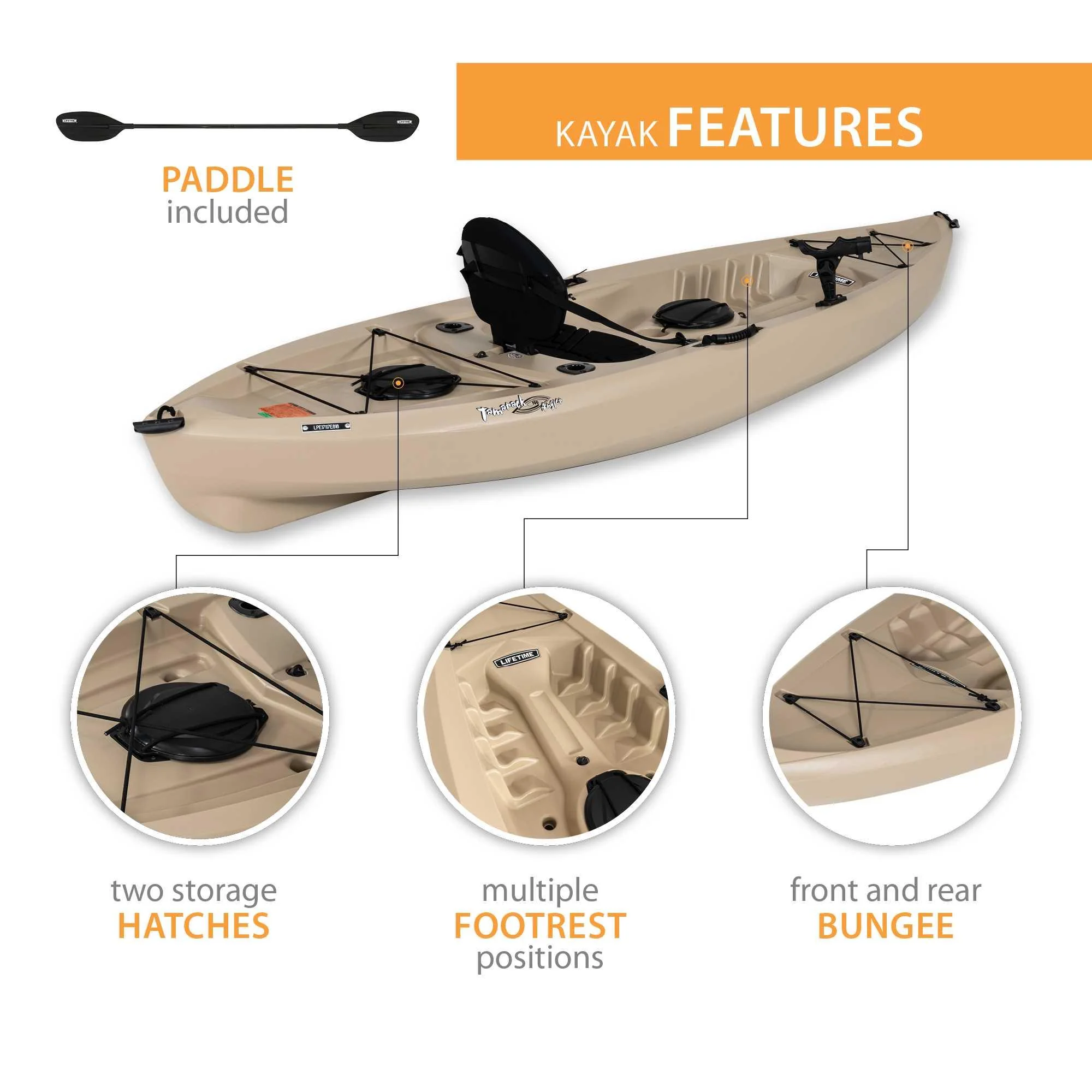 Lifetime Tamarack Angler 100 Fishing Kayak - 2 Pack (Paddles Included), Tan - 90806 - Radiant Selections