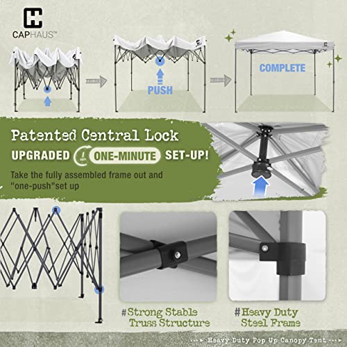 CAPHAUS 12ft x 12ft Patented One-Push Pop Up Outdoor Canopy Tent, Heavy-Duty Commercial Grade w/Central Lock