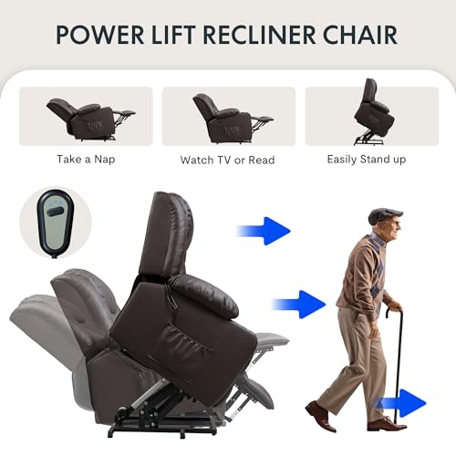 FLEXISPOT XL31 Power Lift Recliner Chair for Elderly, Electric Lift Chair with Massage & Heat, PU Leather Reclining Sofa w/Cup Holders