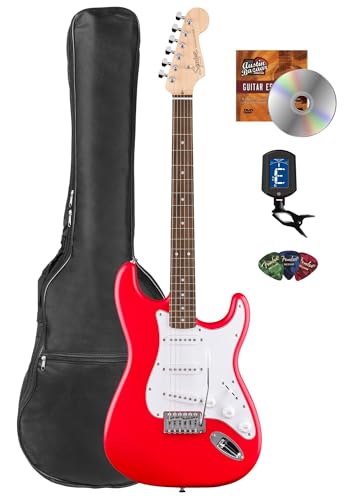 Fender Squier Stratocaster - Torino Red Bundle with Amplifier, Gig Bag, Strap, Instrument Cable, Picks, and Austin Bazaar Instructional DVD