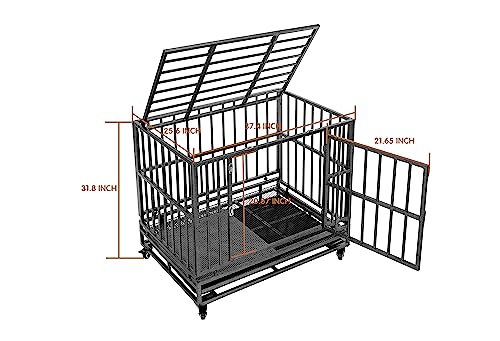 Heavy Duty Extra Large Dog Crate with Wheels - Indestructible 38/42/46 Inch Chew-Proof, Escape-Proof Kennel for High-Anxiety and Extra Large Dogs