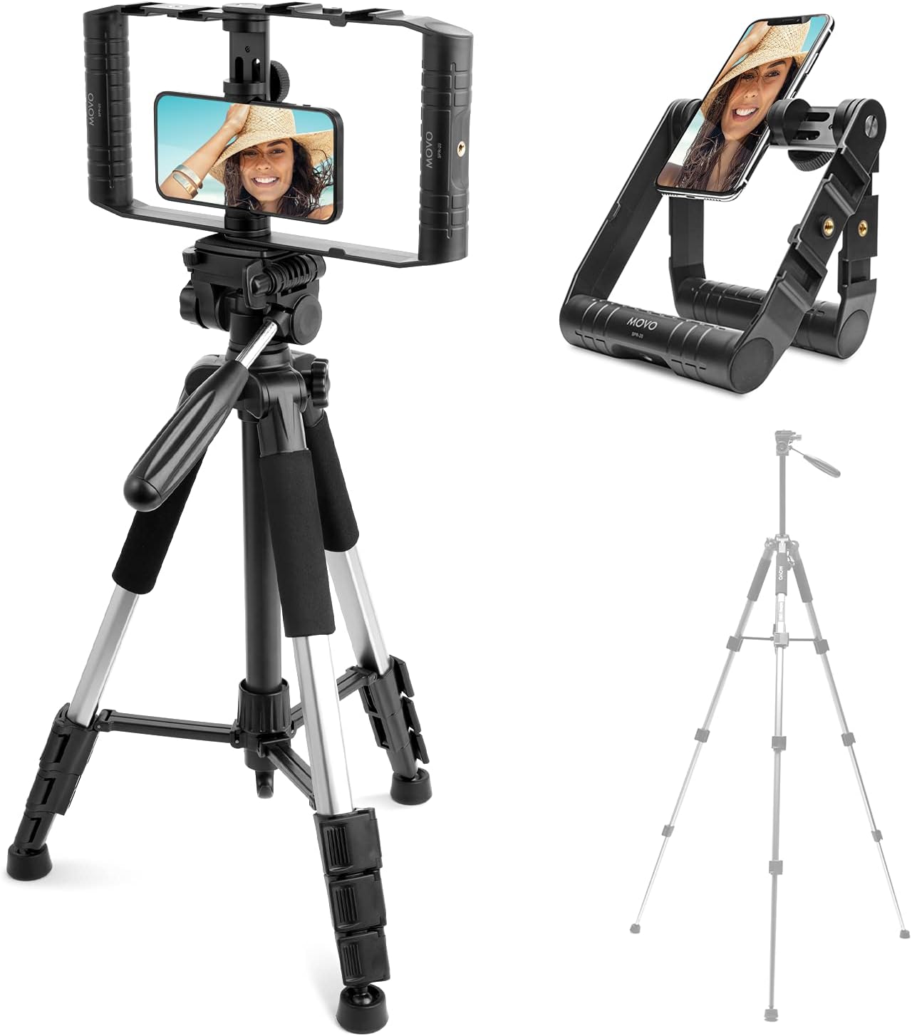 Movo Smartphone Tripod Mount Vlogging Kit - Folding Cage for Phone Holder for Tripod - Lightweight Camera Tripod Accessories