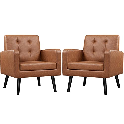 Yaheetech Mid-Century Accent Chairs, PU Leather Modern Upholstered Living Room Chair