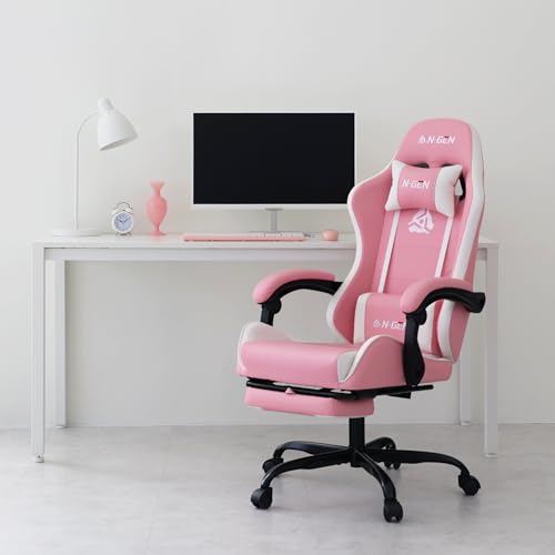 N-GEN Video Gaming Chair with Footrest High Back Ergonomic Comfortable Office Computer Desk with Lumbar Support Height Adjustable with PU Leather