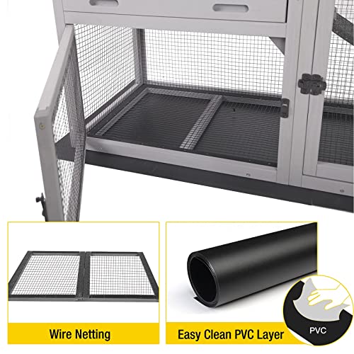 Aivituvin Rabbit Hutch 93.7" Large Rabbit Cage Indoor Outdoor Guinea Pig Cage Chicken Coop on Wheels Bunny Cage with 4 Deep No Leakage Pull Out Tray