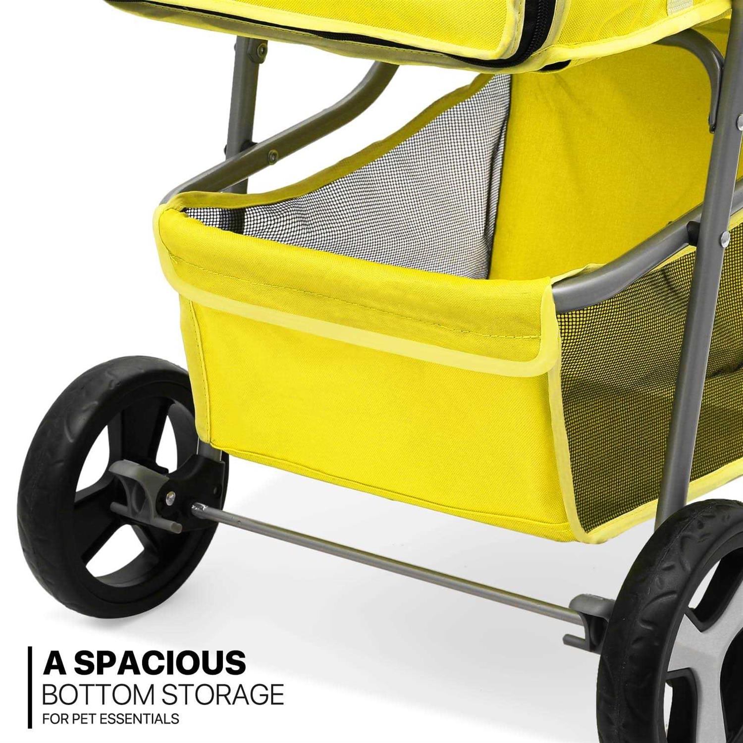 MoNiBloom Foldable Pet Stroller with Weather Cover, 3 Wheels Pet Small Dogs and Cats with Storage Basket and Cup Holder - Pet Supplies online store