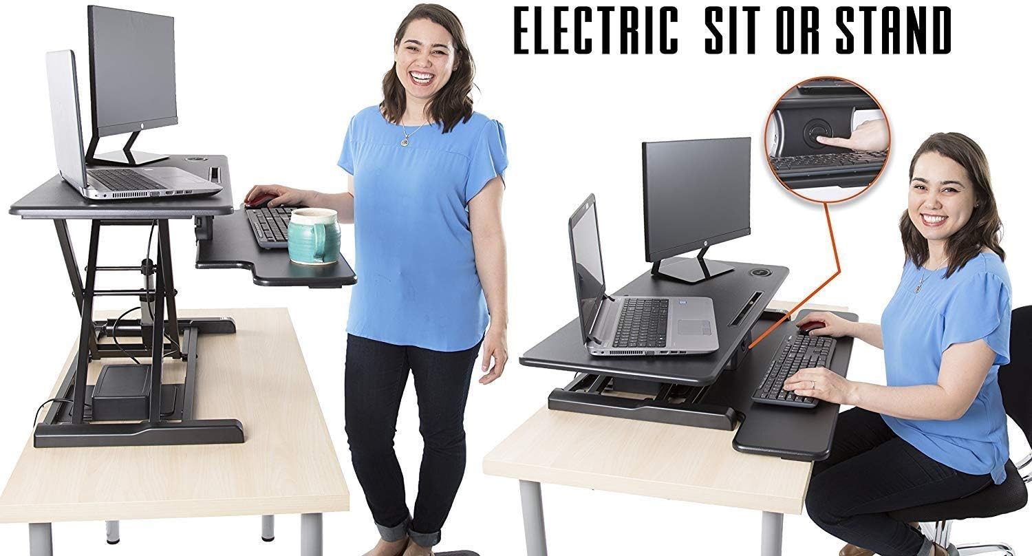 Stand Steady Flexpro Hero Power | Electric Standing Desk Converter/Desk Riser with Wireless Charging | Turns Any Desk into a Sit to Stand Up Desk |