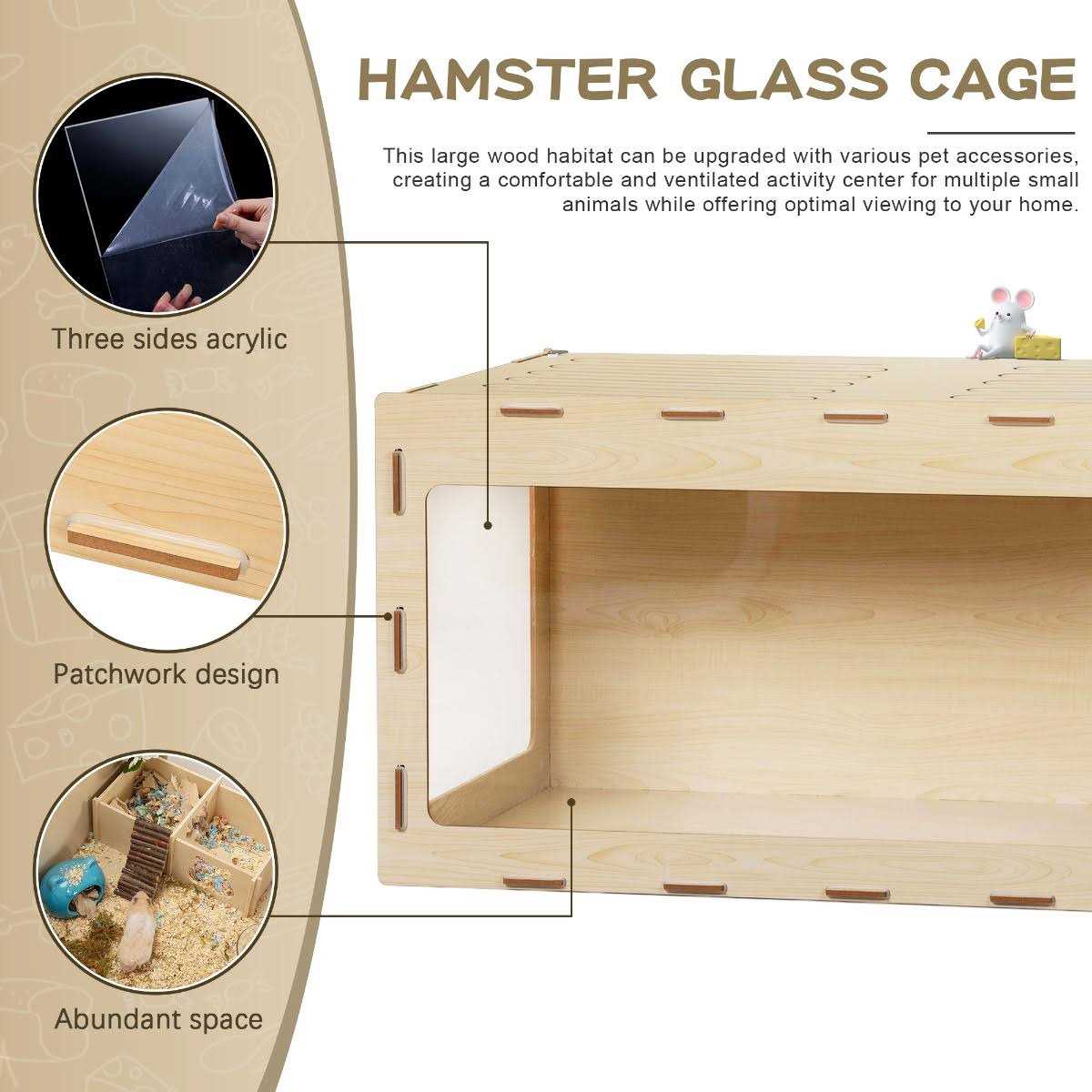 Coziwow Wooden Hamster Cage Small Animal Hutch with Large Run Space - Pet Supplies online store
