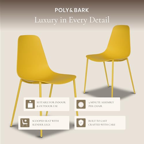 POLY & BARK Isla Modern Kitchen Chairs Set of 4 - Plastic Dining Chair with Metal Legs