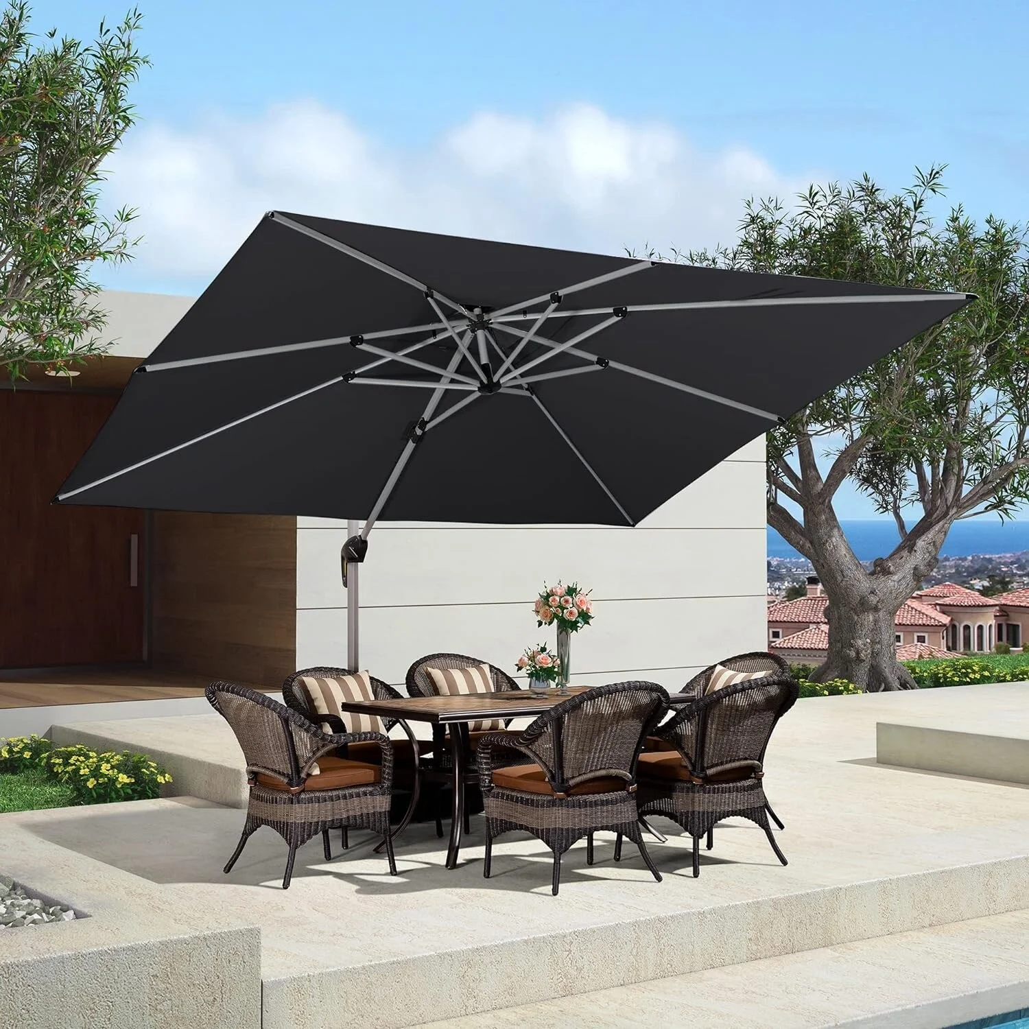 PURPLE LEAF  10 x 12ft Outdoor Rectangle Large Cantilever Umbrella Navy Blue
