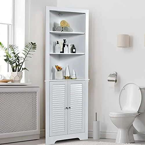 KHBIULIFE Corner  Cabinet  Corner Hutch Cabinet with Shutter Doors and Adjustable  for Bathroom  Living Room  Dining Room or Kitchen  23.5 x 11 x 68