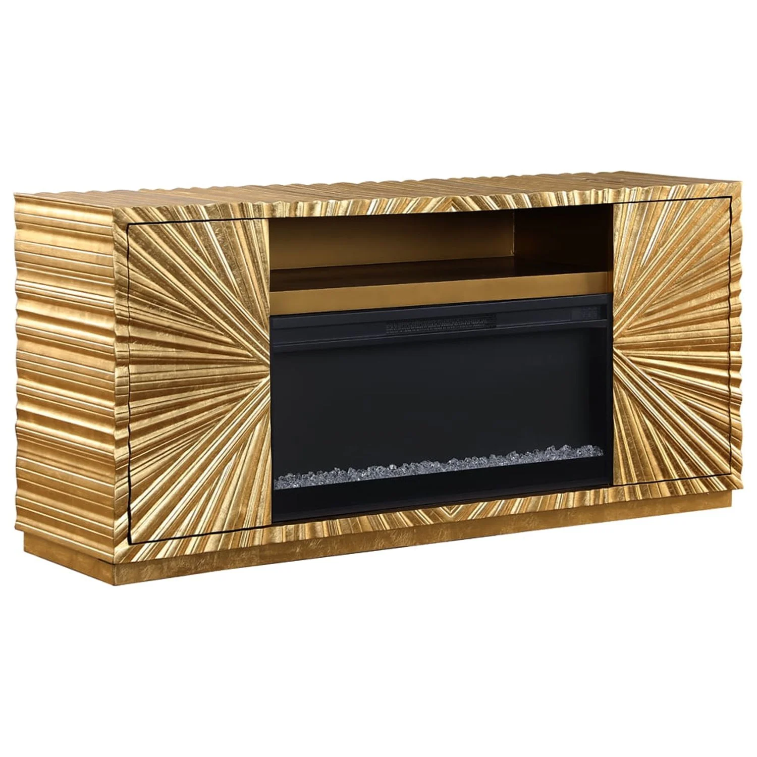 Lacy Freestanding Infrared Electric Fireplace TV Stand in Metallic Gold