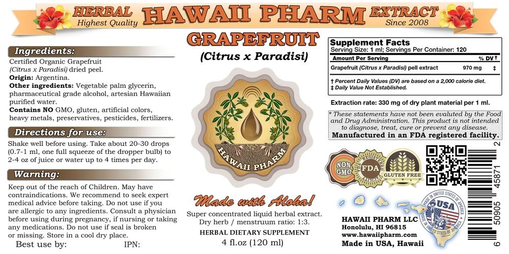 Grapefruit (Citrus x paradisi) Tincture, Organic Dried Peel Liquid Extract, Chakutra, Herbal Supplement 2 oz